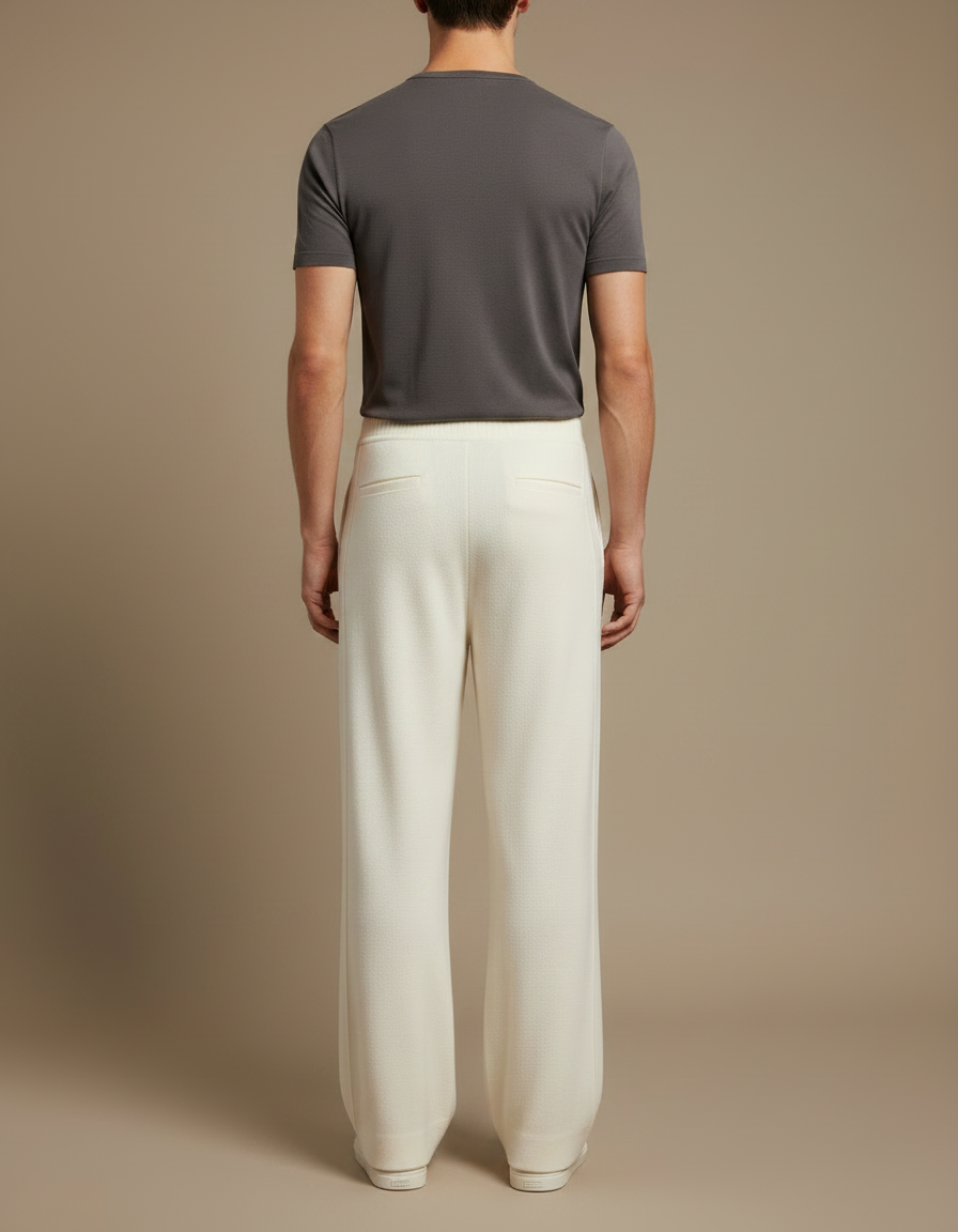 Pantalon Fluide Écru Ample Cachemire Tricoté Homme - Beige Maille - vue 2