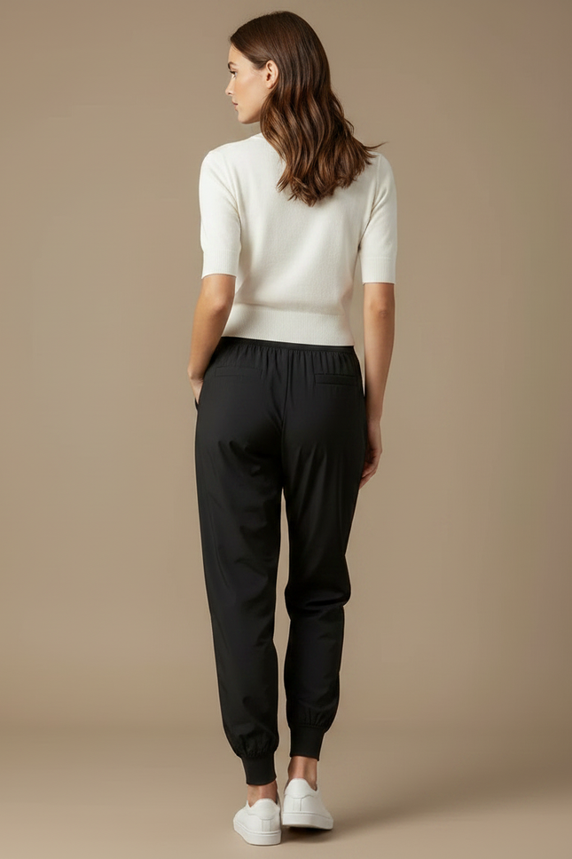 Pantalon Fluide Noir Cordon Ample Sport Femme - Polyester - vue 2