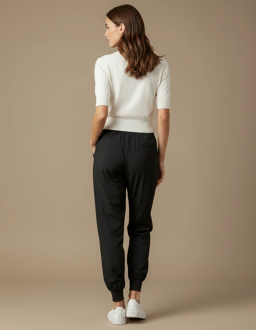 Pantalon Fluide Noir Cordon Ample Sport Femme - Polyester - vue 2