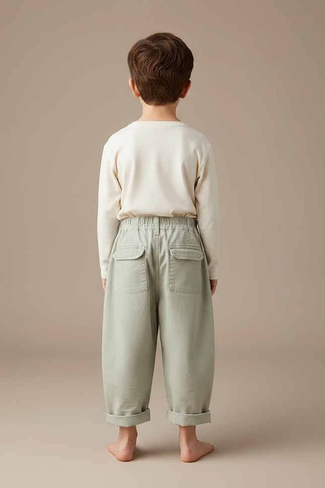 Pantalon Fluide Vert Ample Coton Décontracté Enfant - vue 2