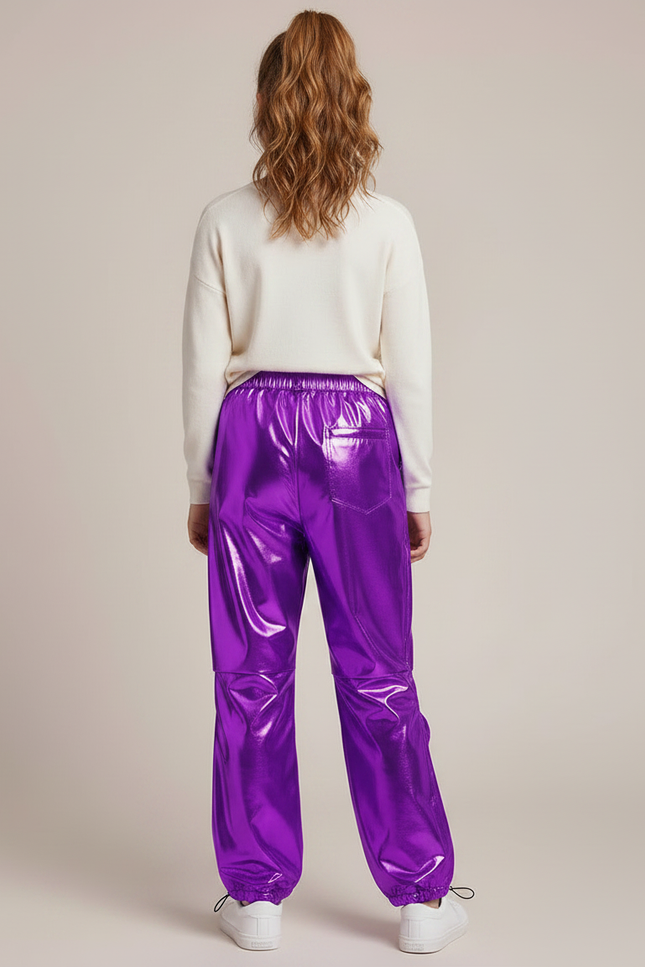 Pantalon Fluide Métallisé Violet Cargo Brillant Enfants - Polyester - vue 2