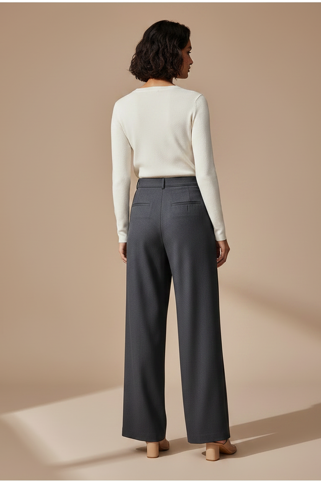 Pantalon Fluide Évasé Gris Anthracite Élégant Femme - Polyester - vue 2