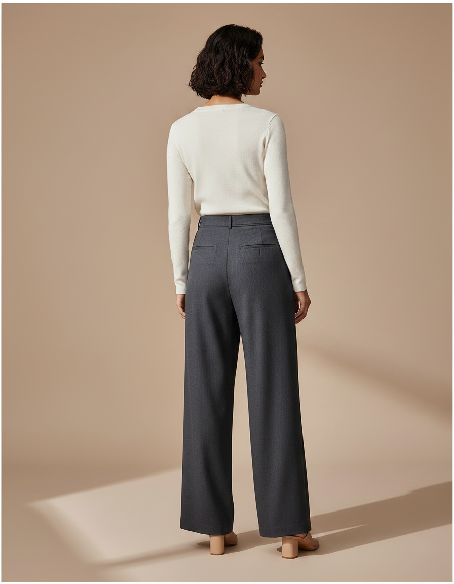 Pantalon Fluide Évasé Gris Anthracite Élégant Femme - Polyester - vue 2