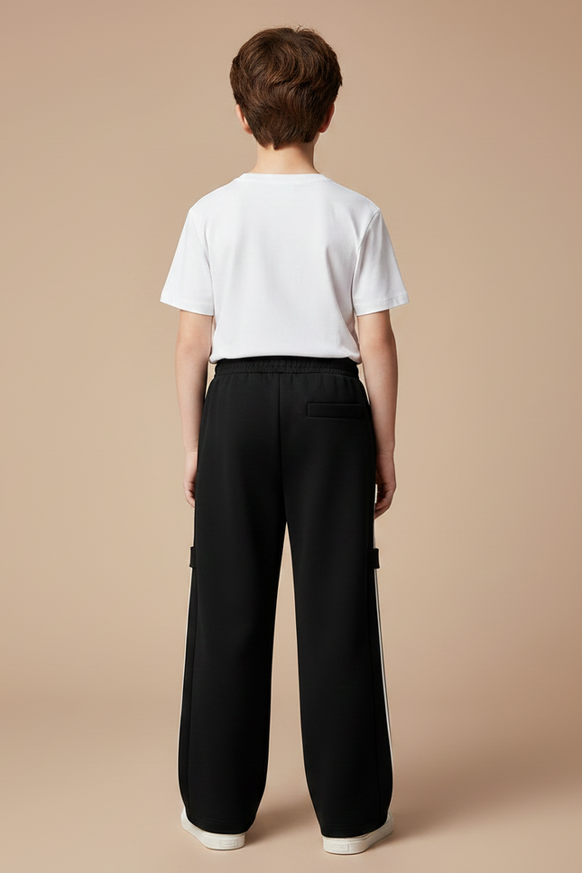 Pantalon Fluide Avec Bande Sur Le Coté - Noir Molleton - vue 2