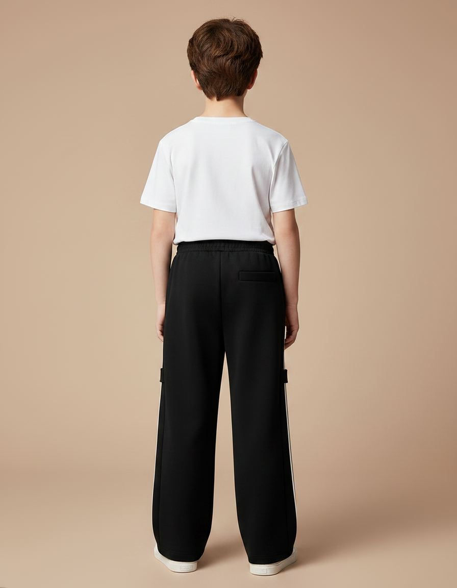 Pantalon Fluide Avec Bande Sur Le Coté - Noir Molleton - vue 2