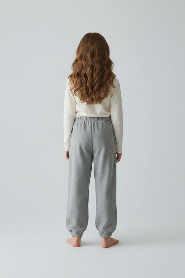 Pantalon Fluide Fille Gris Coupe Ample - Molleton - vue 2