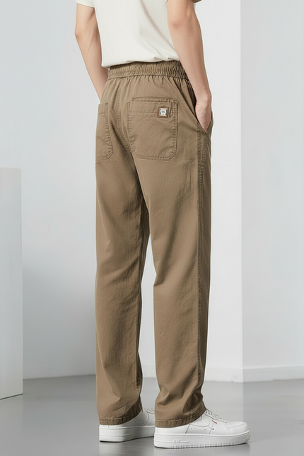 Pantalon Fluide Marron Droit Ample Décontracté Homme - Kaki Coton - vue 2