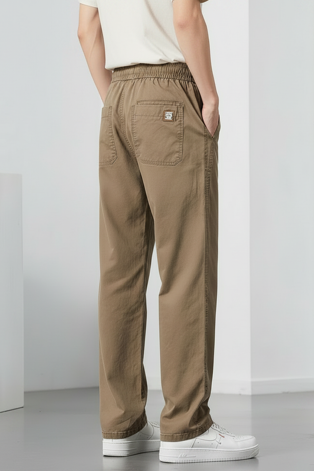 Pantalon Fluide Marron Droit Ample Décontracté Homme - Kaki Coton - vue 2
