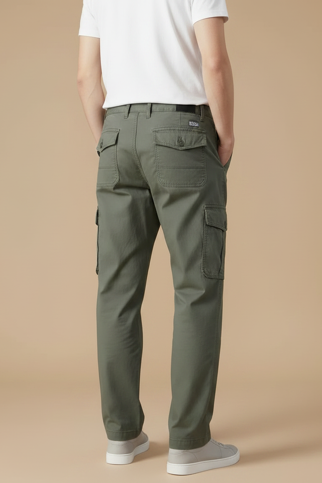 Pantalon Fluide Cargo Coton Vert Ample Décontracté - vue 2