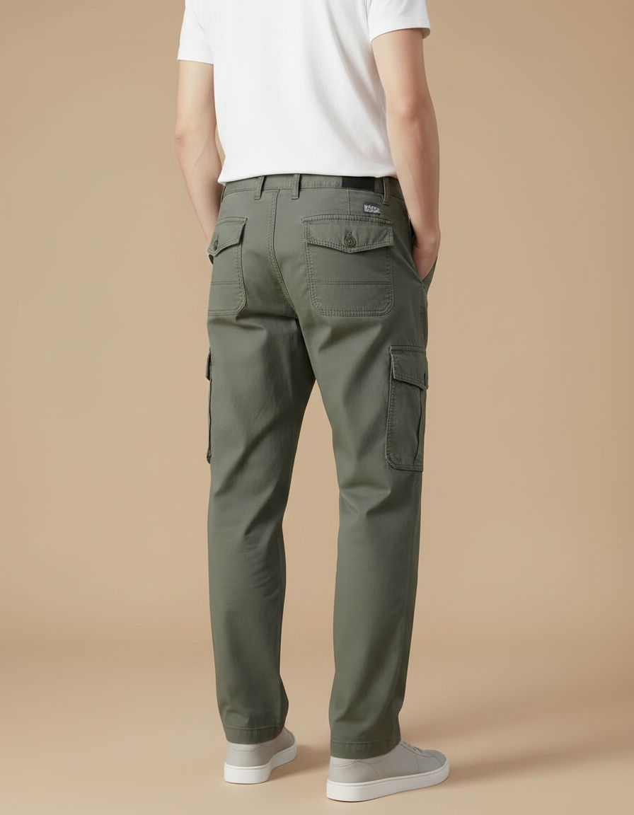 Pantalon Fluide Cargo Coton Vert Ample Décontracté - vue 2