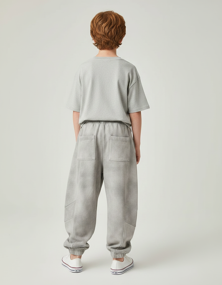 Pantalon Fluide Gris Tie-Dye Ample Décontracté Garçon - Molleton - vue 2
