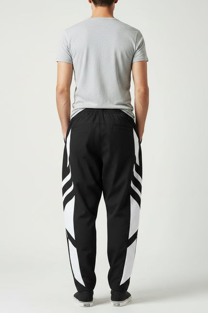 Pantalon Fluide Noir Blanc Géométrique Ample Sport Homme - Multicolore Polyester - vue 2