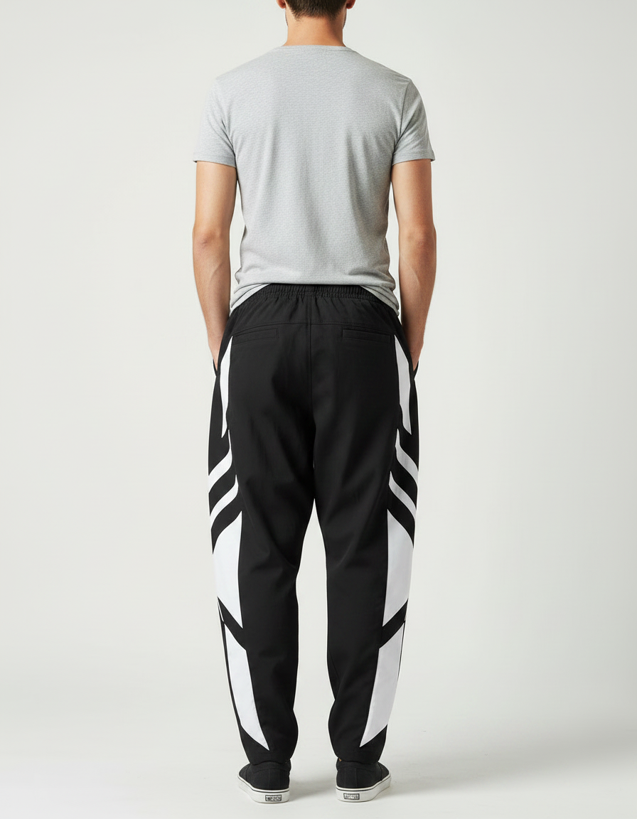 Pantalon Fluide Noir Blanc Géométrique Ample Sport Homme - Multicolore Polyester - vue 2