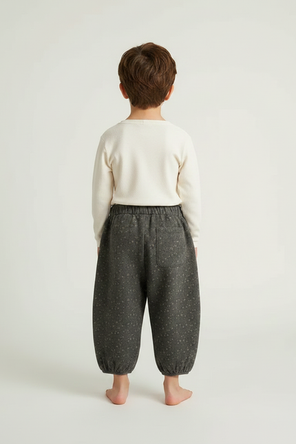 Pantalon Fluide Gris Ample Imprimé Floral Enfant - Molleton - vue 2