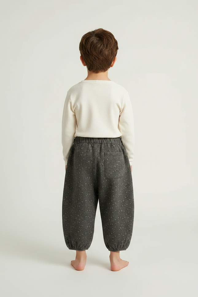 Pantalon Fluide Gris Ample Imprimé Floral Enfant - Molleton - vue 2