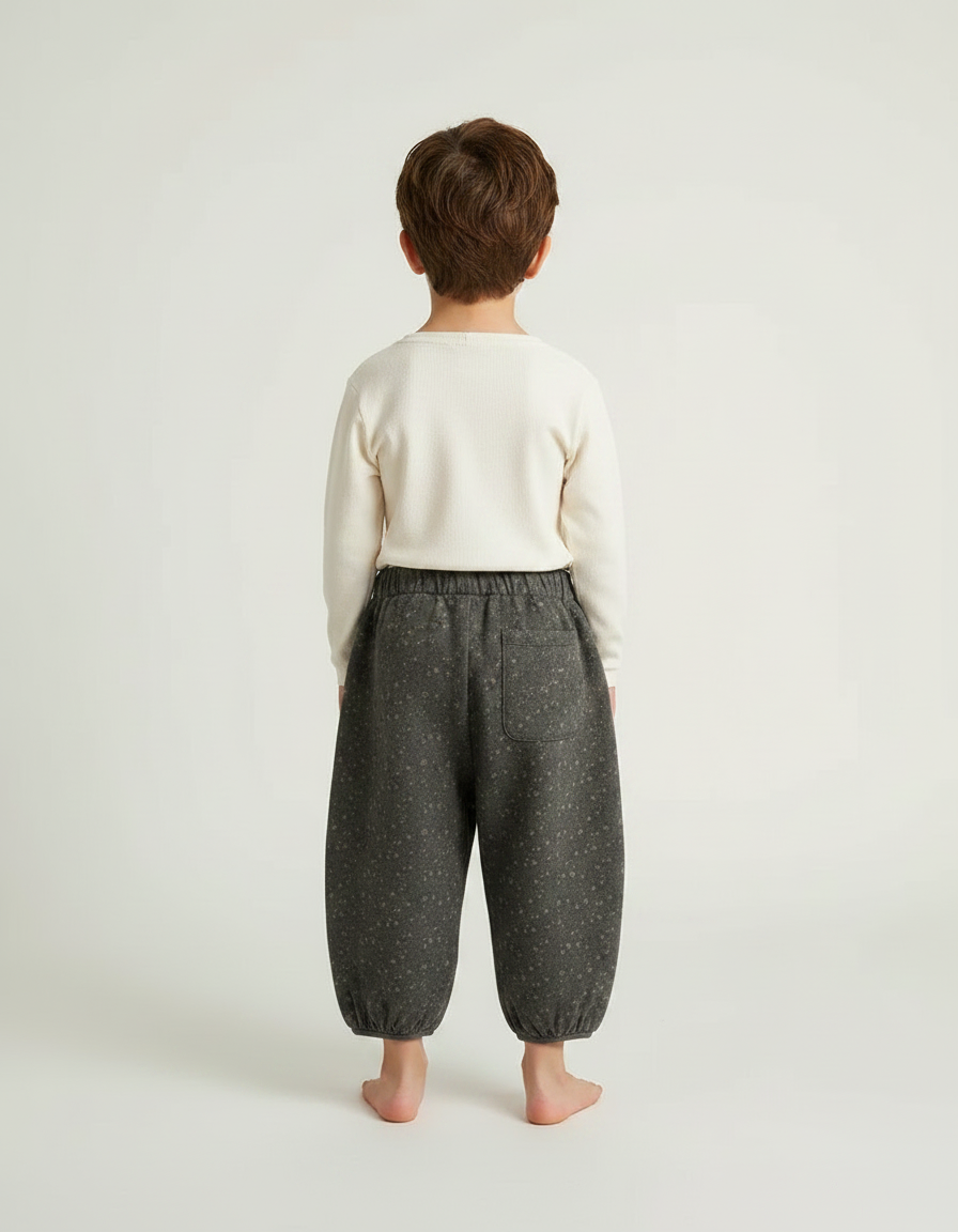 Pantalon Fluide Gris Ample Imprimé Floral Enfant - Molleton - vue 2