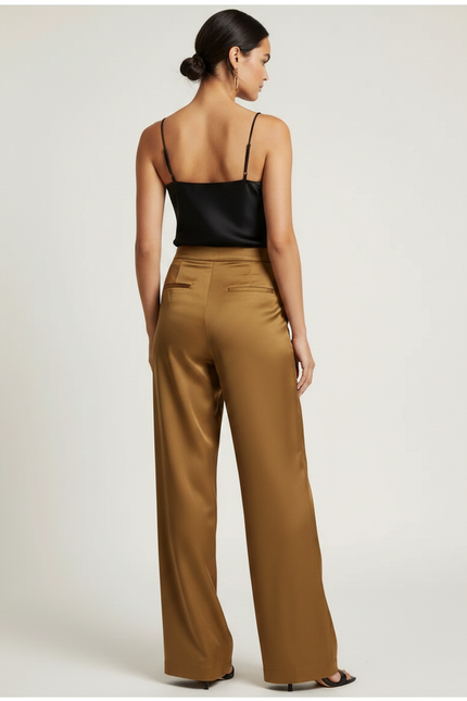 Pantalon Fluide Satin Beige - Doré - vue 2