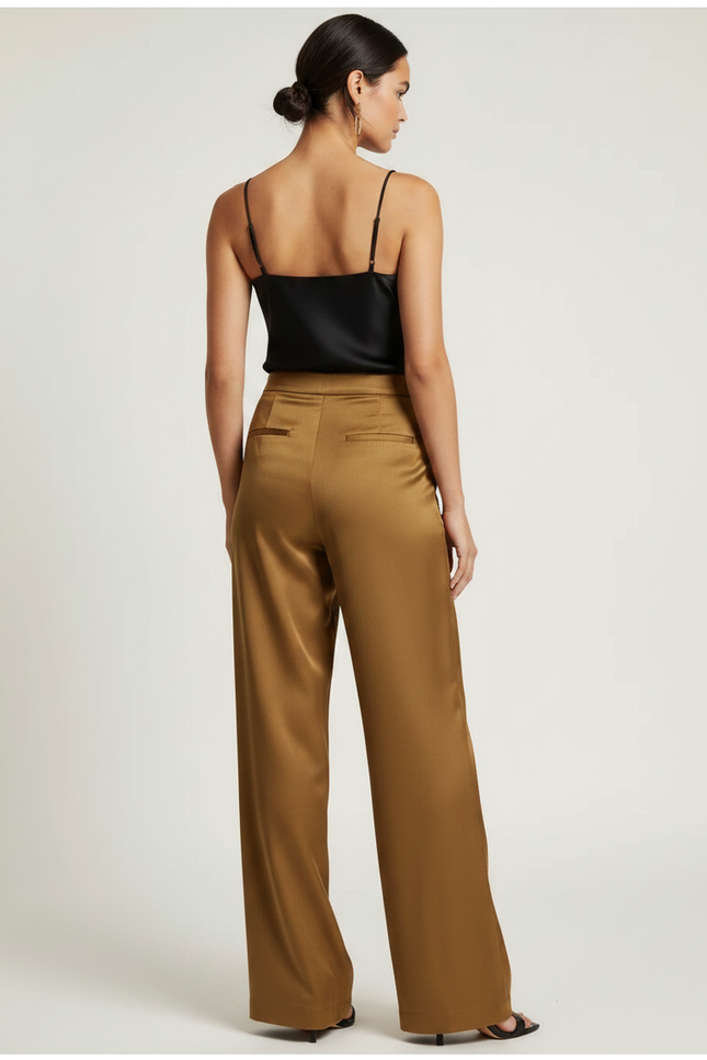 Pantalon Fluide Satin Beige - Doré - vue 2
