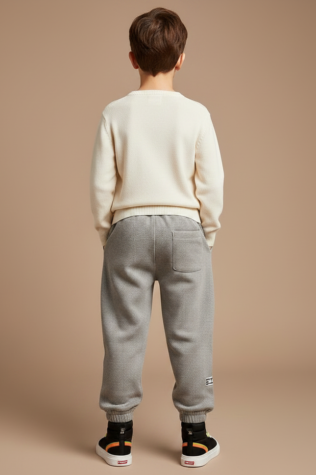 Pantalon Fluide Gris Ample Maille Gaufre Garçon - vue 2