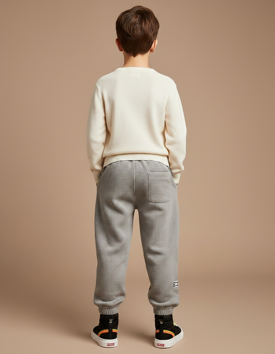 Pantalon Fluide Gris Ample Maille Gaufre Garçon - vue 2