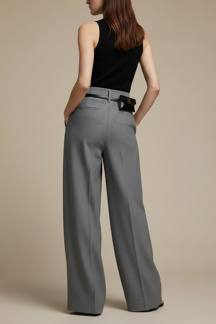 Pantalon Fluide Large Femme Habillé - Gris Laine - vue 2