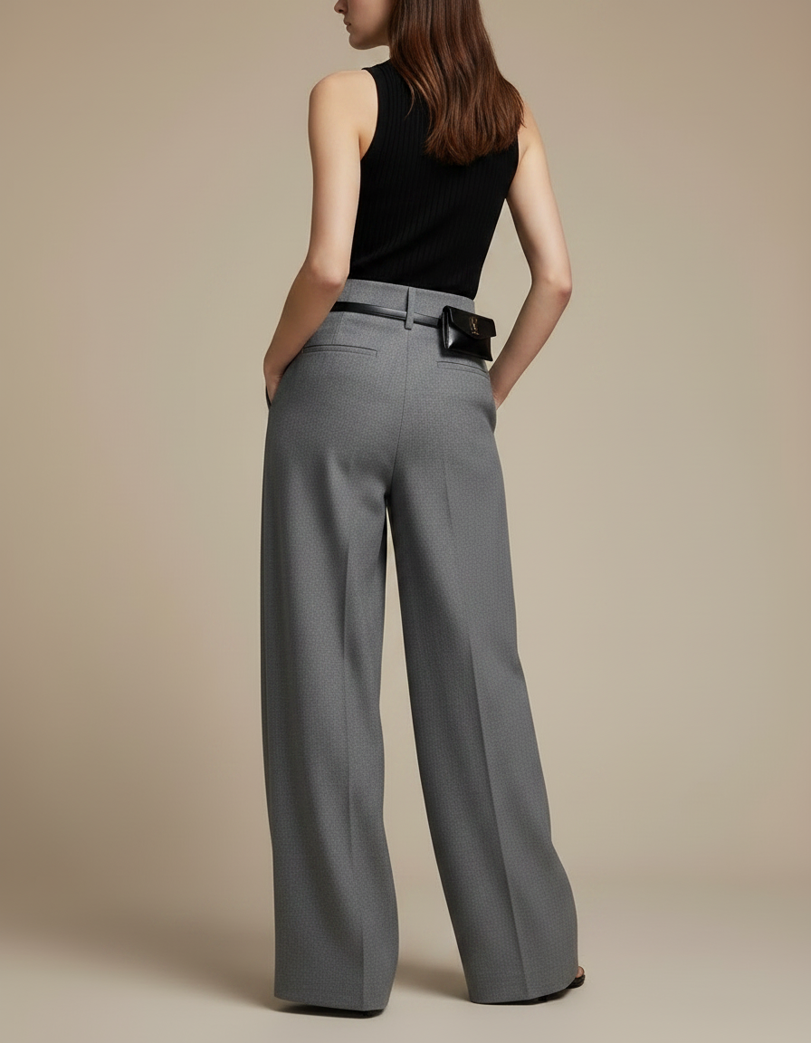 Pantalon Fluide Large Femme Habillé - Gris Laine - vue 2
