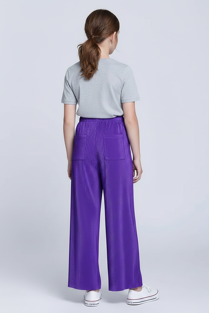 Pantalon Fluide Plissé Violet Ample Décontracté Enfant - Polyester - vue 2