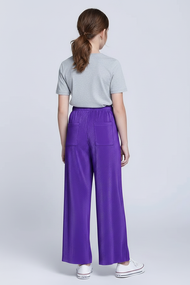 Pantalon Fluide Plissé Violet Ample Décontracté Enfant - Polyester - vue 2