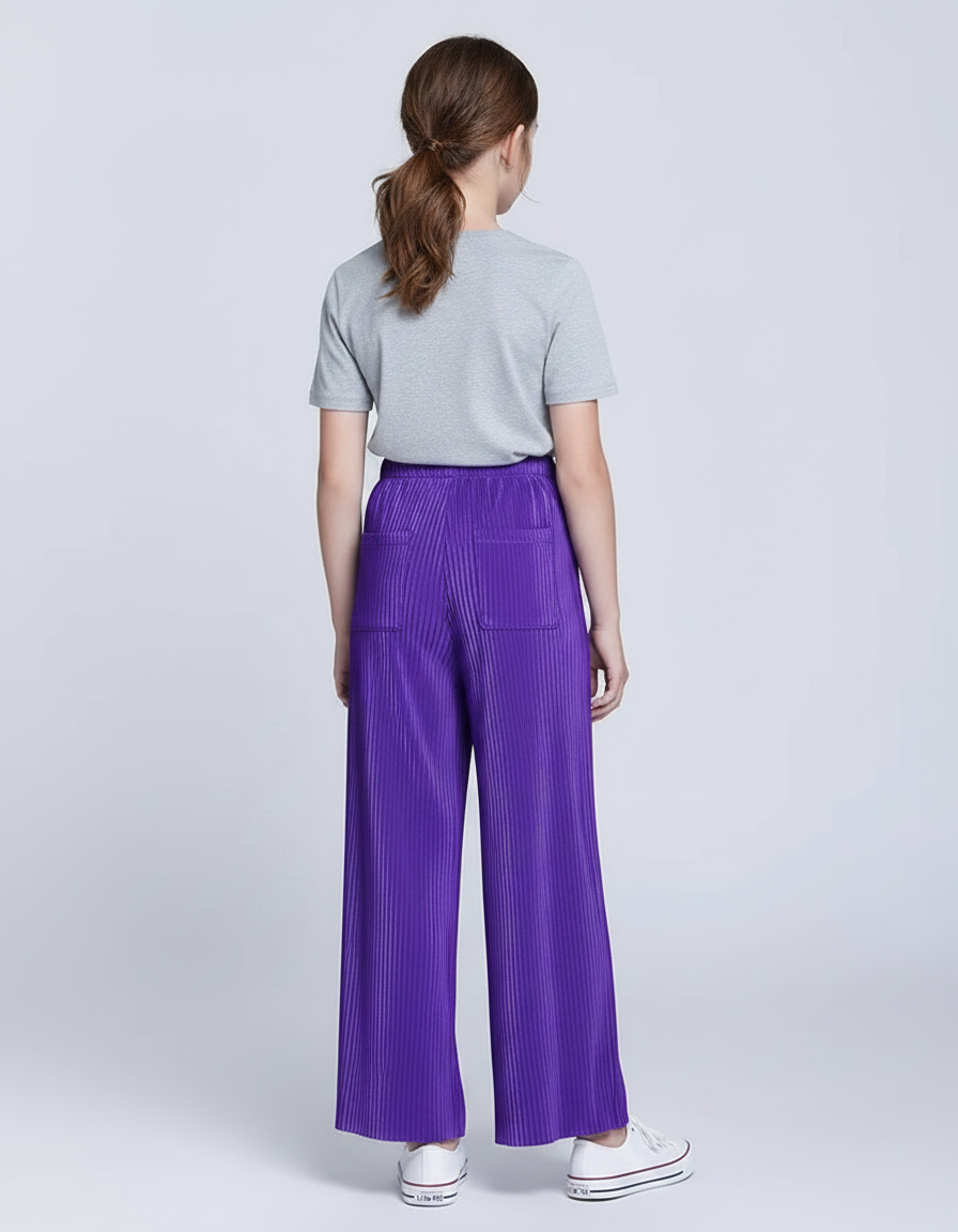 Pantalon Fluide Plissé Violet Ample Décontracté Enfant - Polyester - vue 2