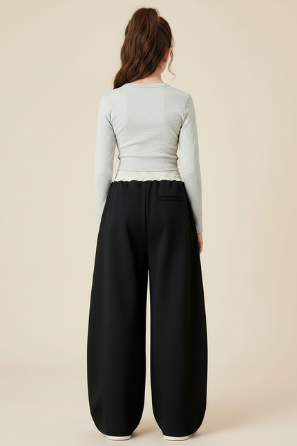 Pantalon Fluide Noir Ample Cordon Décontracté Fille - Molleton - vue 2