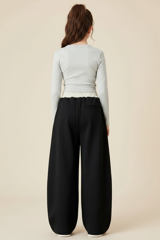 Pantalon Fluide Noir Ample Cordon Décontracté Fille - Molleton - vue 2