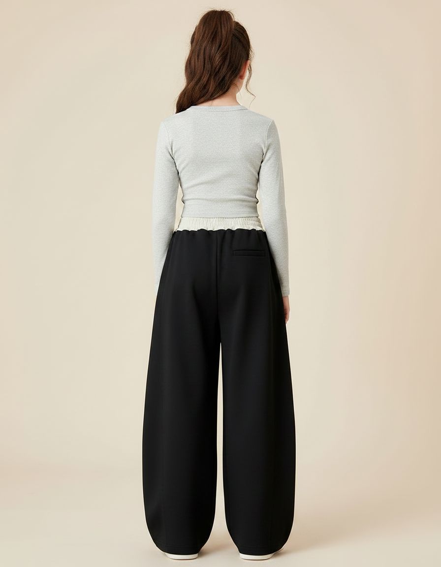 Pantalon Fluide Noir Ample Cordon Décontracté Fille - Molleton - vue 2