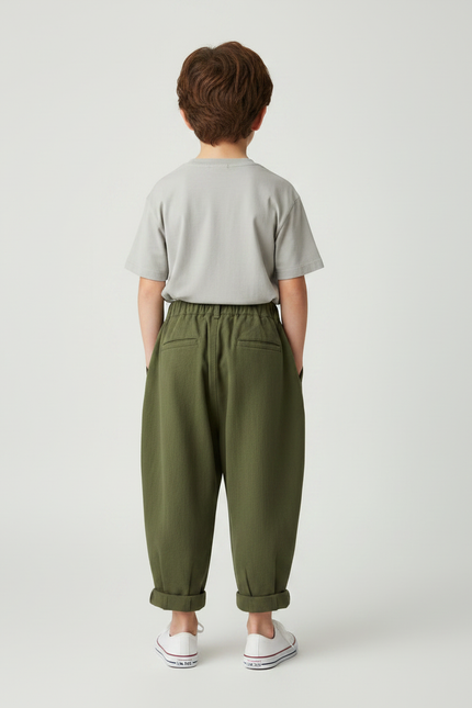 Pantalon Fluide Vert Kaki Ample Coton Enfant - vue 2