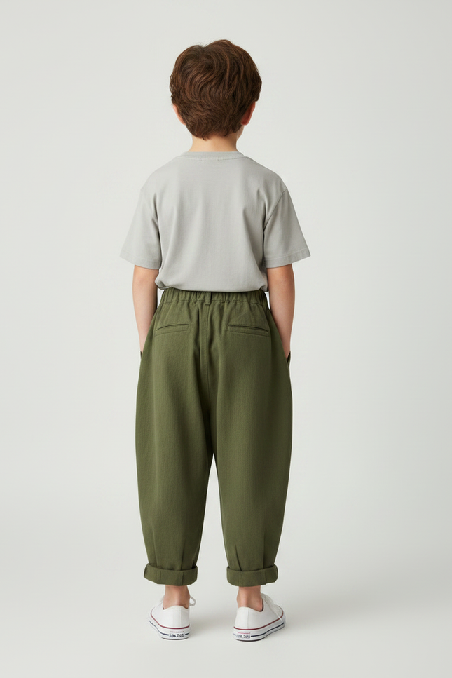 Pantalon Fluide Vert Kaki Ample Coton Enfant - vue 2