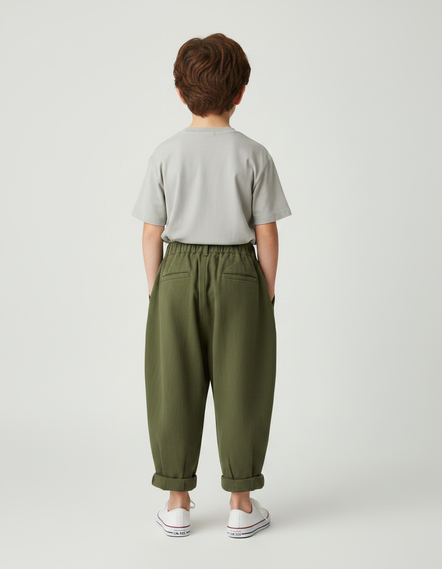 Pantalon Fluide Vert Kaki Ample Coton Enfant - vue 2