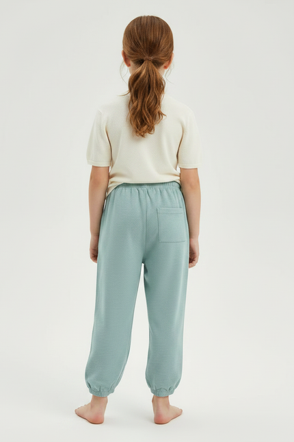 Pantalon Fluide Vert Ample Coton Élastique Enfant - Molleton - vue 2