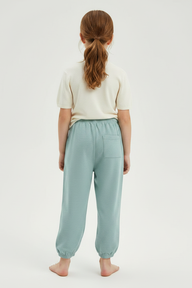 Pantalon Fluide Vert Ample Coton Élastique Enfant - Molleton - vue 2