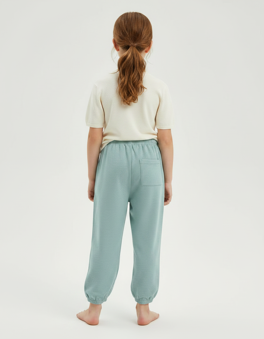 Pantalon Fluide Vert Ample Coton Élastique Enfant - Molleton - vue 2