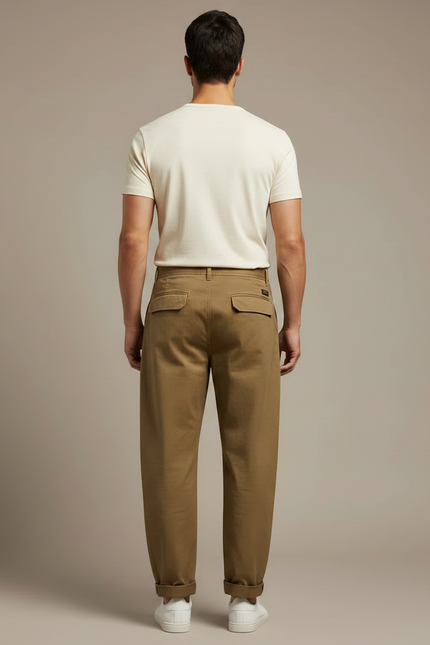 Pantalon Fluide Kaki Ample Coton Décontracté Vintage Homme - vue 2