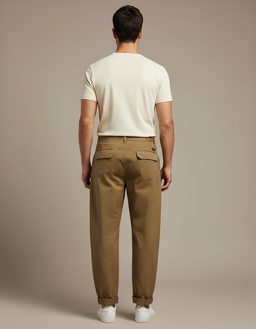 Pantalon Fluide Kaki Ample Coton Décontracté Vintage Homme - vue 2