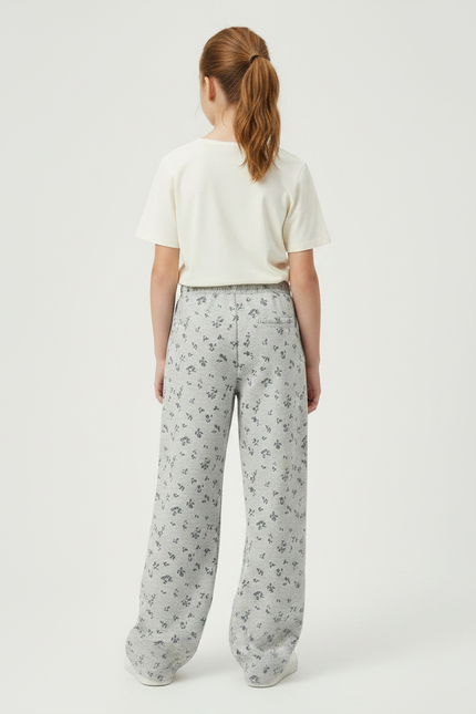 Pantalon Fluide Gris Ample Imprimé Floral Confortable - Molleton - vue 2