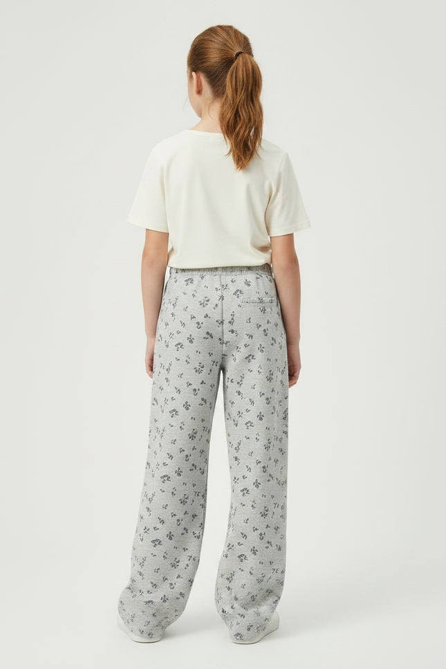 Pantalon Fluide Gris Ample Imprimé Floral Confortable - Molleton - vue 2
