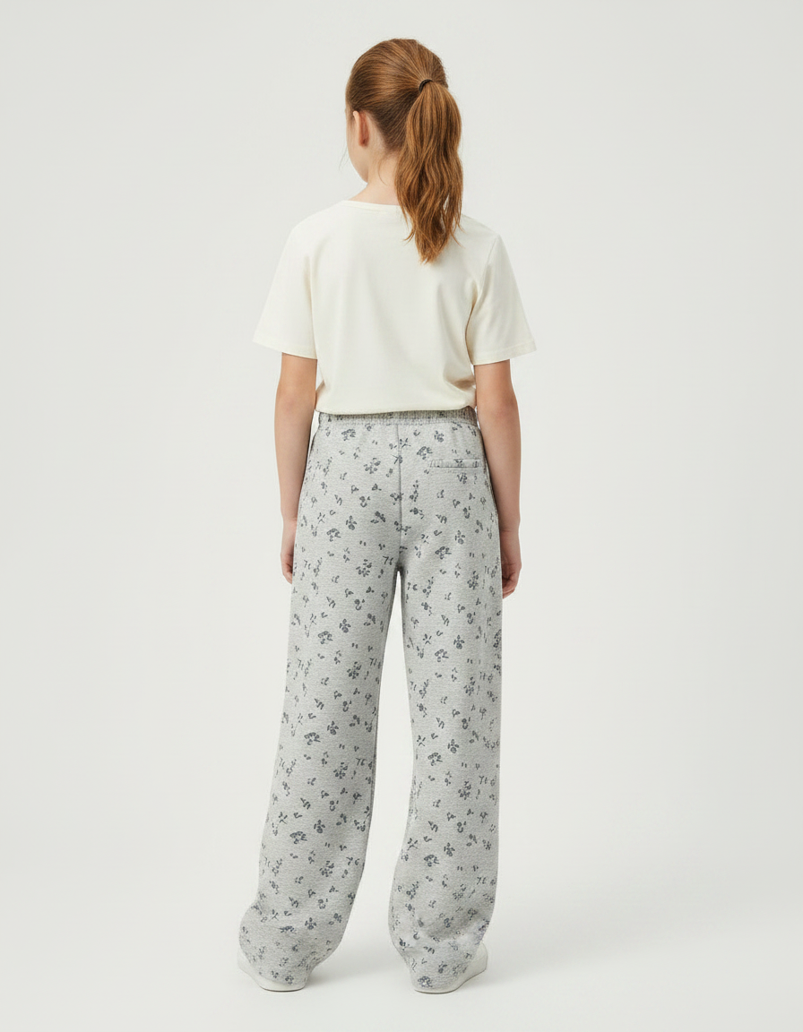 Pantalon Fluide Gris Ample Imprimé Floral Confortable - Molleton - vue 2