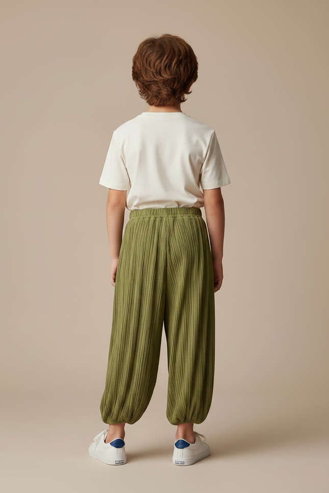 Pantalon Fluide Vert Plissé Ample Décontracté Enfant - Viscose - vue 2