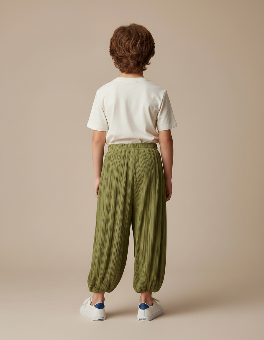 Pantalon Fluide Vert Plissé Ample Décontracté Enfant - Viscose - vue 2
