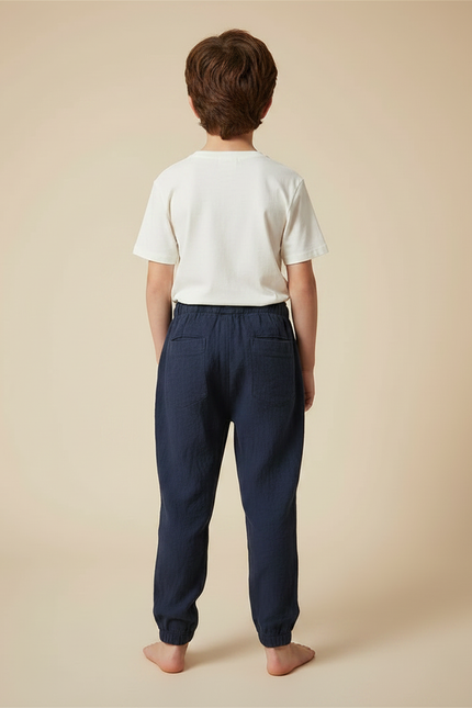 Pantalon Fluide Marine Coton Lin Ample Décontracté Enfant - vue 2