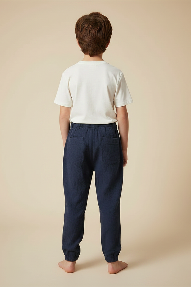 Pantalon Fluide Marine Coton Lin Ample Décontracté Enfant - vue 2