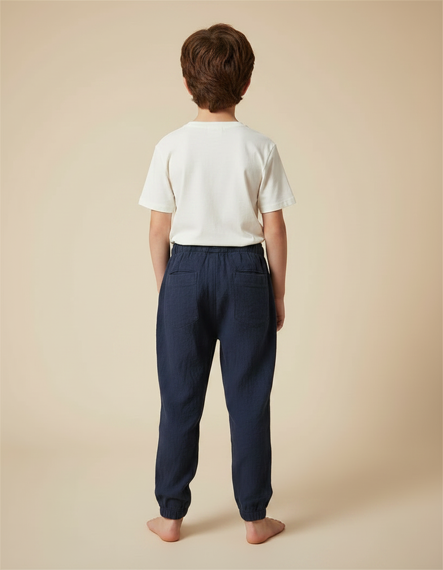 Pantalon Fluide Marine Coton Lin Ample Décontracté Enfant - vue 2