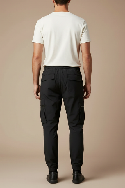 Pantalon Fluide Noir Cargo Sport Jogger Homme - Polyester - vue 2