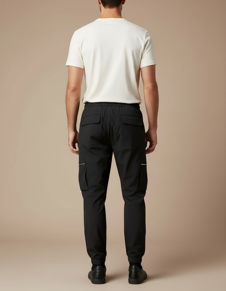 Pantalon Fluide Noir Cargo Sport Jogger Homme - Polyester - vue 2